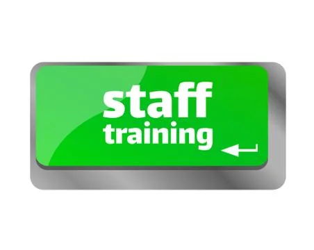 Staff training . Close up of keyboard, enter computer key. Illustrazione stock