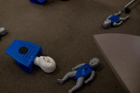 Staff training for CPR first aid with the AED. Stock-Fotos