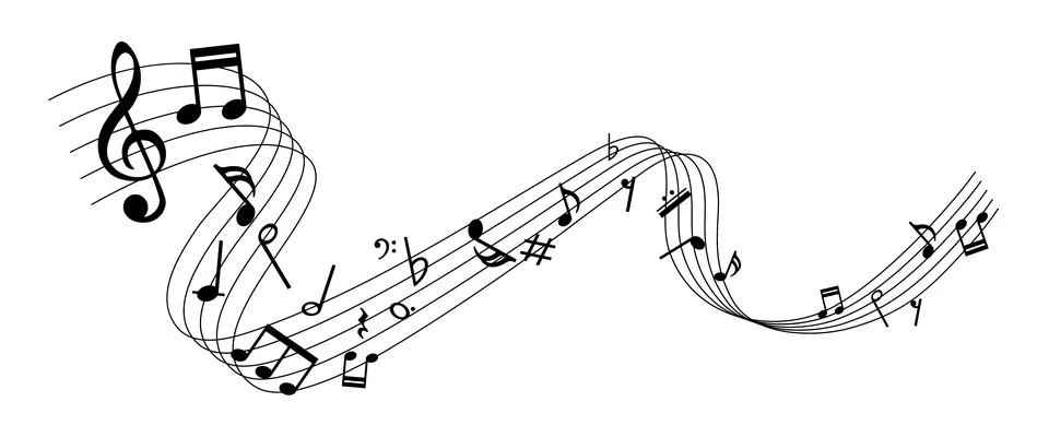 Staff treble clef notes, vector sheet music, musical notes melody, musical key Illustrazione stock