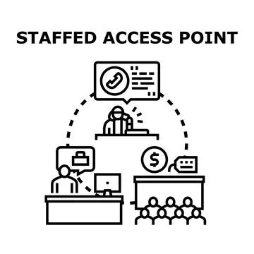 Staffed access point managing customer service and payments Stock Illustration