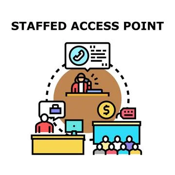 Staffed access point managing customer service and payments Stock Illustration