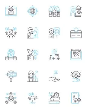 Staffing solutions linear icons set. Recruitment, Placement, Staffing, Hiring 스톡 일러스트