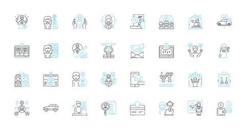 Staffing solutions linear icons set. Recruitment, Placement, Staffing, Hiring 스톡 일러스트