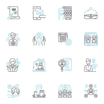 Staffing solutions linear icons set. Recruitment, Placement, Staffing, Hiring Illustrazione stock