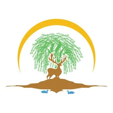 Stag And Willow Tree Logo Stock-Illustration