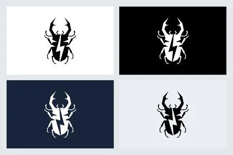 Stag Beetle Lightning Logo Icon Set Illustrazione stock