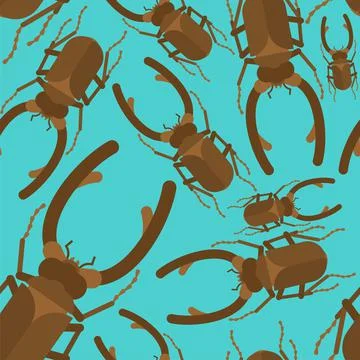 Stag beetle pattern seamless. Beetle with large mandibles background. Baby fa Stock Illustration