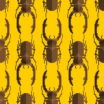 Stag beetle pixel art pattern seamless. Beetle 8 bit background. Baby fabric  Stock Illustration