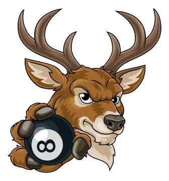 Stag Deer 8 Ball Pool Billiards Mascot Cartoon イラスト素材