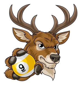 Stag Deer 9 Ball Pool Billiards Mascot Cartoon Stock Illustration