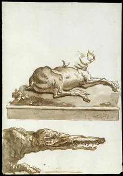 A Stag Lying Down (on a base): The Head of a Crocodile after 1770 Giovanni .. Stock Photos