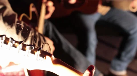 Stage 3 guitar players boot tap lighting Stock Footage 33741610