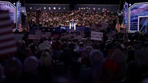 The stage and crowd seen from the back of the arena, RNC Dallas 2026 Stock Footage 345271680