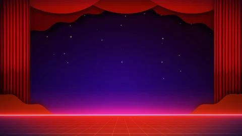 Stage background with red curtain and sparkle dropping Stock Illustration
