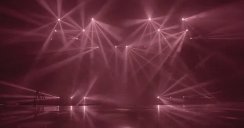 Stage beam lights in tv set studio colours Stock Footage 80181532