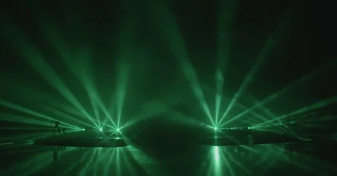 Stage beam lights in tv set studio colours Stock Footage 80181615