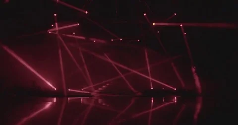 Stage beam lights in tv set studio colours Stock Footage 80181684