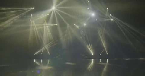 Stage beam lights in tv set studio colours Stock Footage 80181771