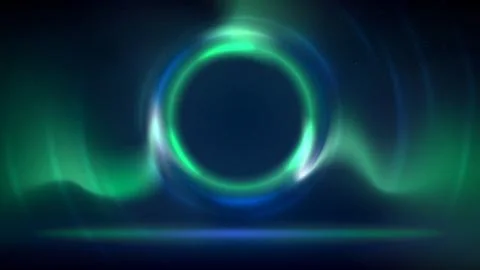 Stage with blue green circular lighting background. Shining light ring. Circle Stock Illustration