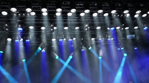 Stage ceiling light lightning and flashing, bright blue spotlights Video stock 244654578