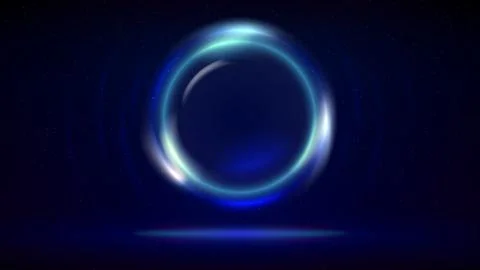 Stage, circular light frame on dark background. Shining light ring. Vector Stock Illustration