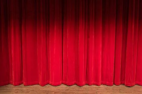 Stage With Closed Red Curtains Stock Photos