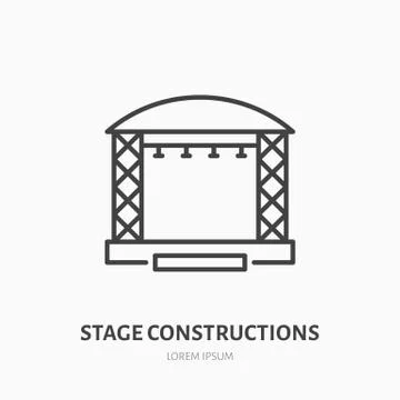 Stage constructions flat line icon. Scene, event equipment rental sign. Thin Stock Illustration
