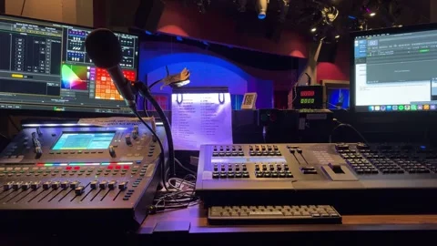 Stage control booth consoles Stock Footage 310058965