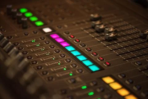 Stage controller with sliders. Stock Photos