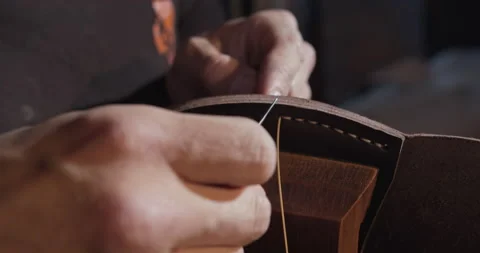 The stage of creating a leather product by hand Stock-Footage 144366978