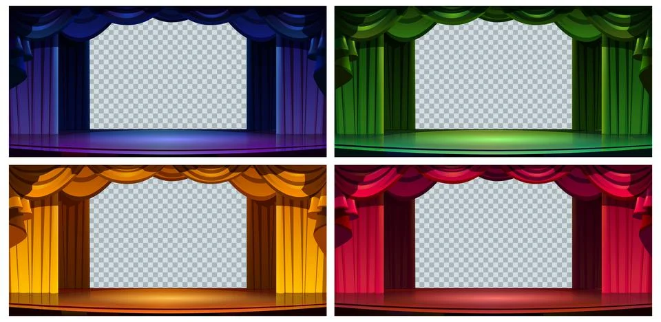Stage curtains isolated set, empty textile frames Stock Illustration