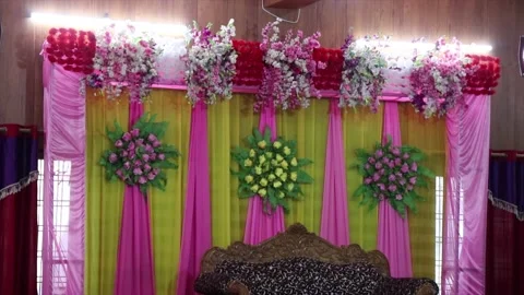 Stage decorated in the wedding function in Indian style Stock Footage 205068774
