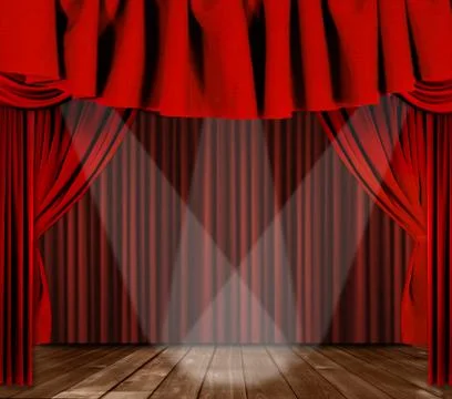 Stage drapes with 3 spotlights focused center stage Stock Illustration