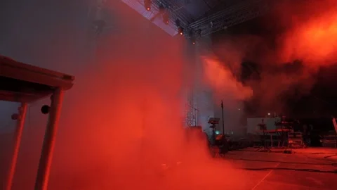 Stage filled with red light and fog. Stock Footage 257951147