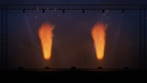 Stage Flame Jets Concert Pyrotechnics Rhythm Seamless Loop Stock Footage 347011188
