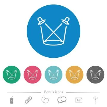 Stage floodlight outline flat round icons Stock Illustration