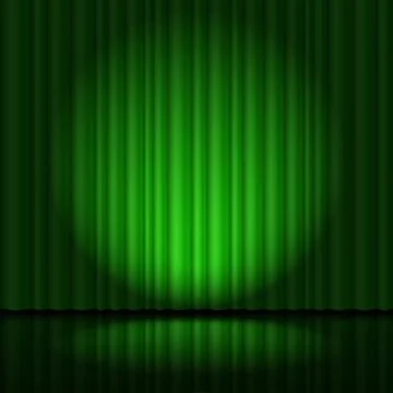 Stage with green curtain Ilustração Stock