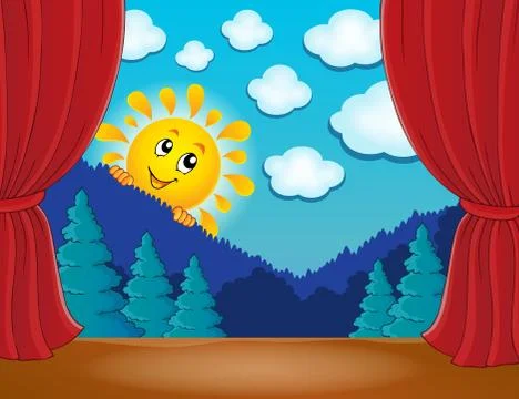 Stage with happy sun - eps10 vector illustration. Stock Illustration