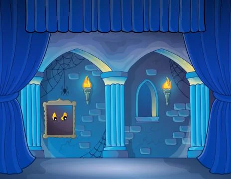 Stage with haunted interior theme - eps10 vector illustration. Illustrazione stock
