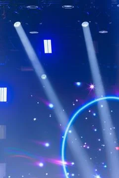 Stage light with colored spotlights and smoke Foto stock
