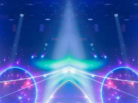 Stage light with colored spotlights and smoke Photos