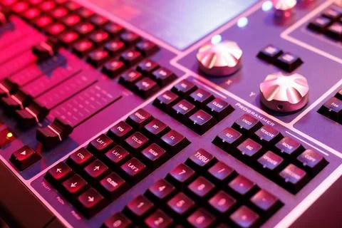 Stage lighting control console at a live event Stock Photos