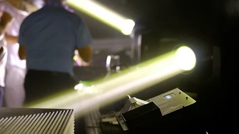 Stage lighting effect in the dark, close-up HD video. Stock Footage 98207879