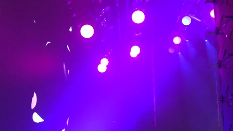 Stage lighting, flying spheres, thick smoke during the performance backstage Stock Footage 291917761