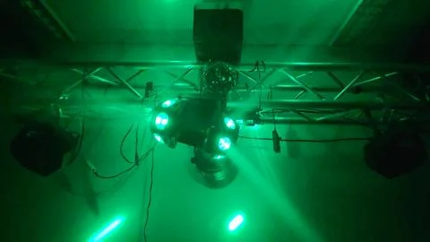 Stage Lighting Truss System With Green Disco Beams Stock Photos