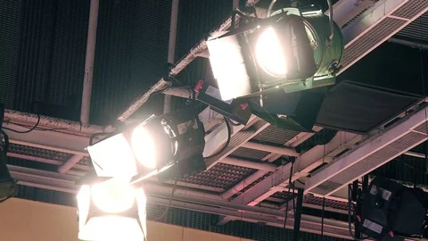 Stage Lighting. TV Studio Lights. Red Tone. Zoom In. Video stock 83372405