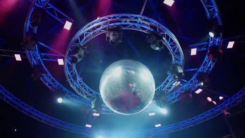 Stage lights and disco ball in club with smooth movement 스톡 동영상 163901731