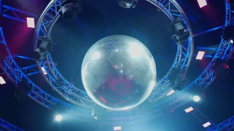 Stage lights and disco ball in club with smooth movement Stock Footage 163901801