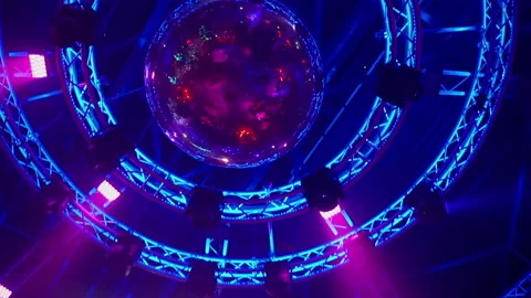 Stage lights and disco ball in club with smooth movement Stock Footage 164207436