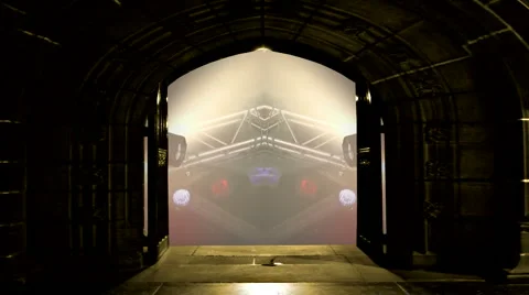 Stage lights behind open doors 1 Stock Footage 980429